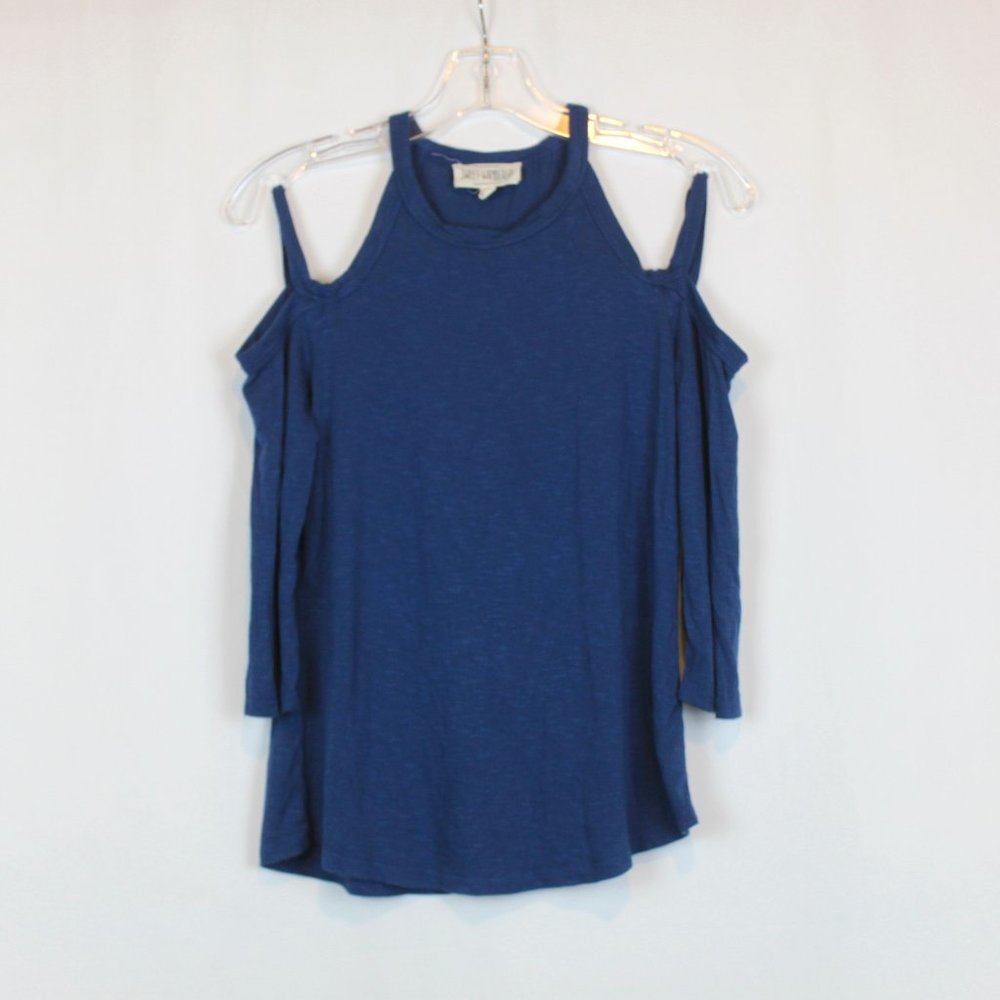 Sweet Wanderer Blue Off Shoulder Mid Long Sleeve Shirt